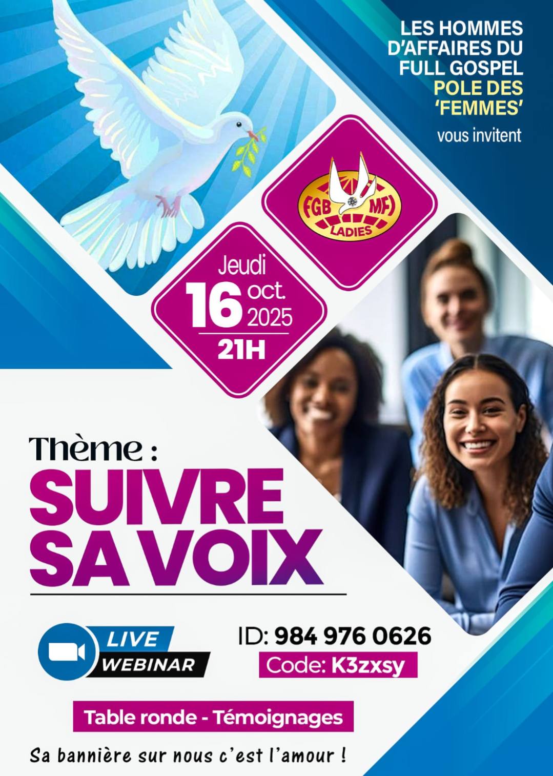 Webinaire  Thème : "SUIVRE SA VOIX" Table ronde - Témoignages à 21h le 16/10/2025
